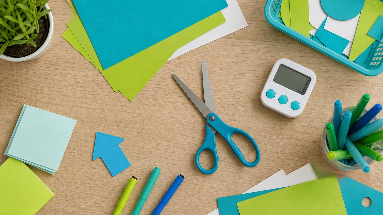Classroom craft tools on a worktable
